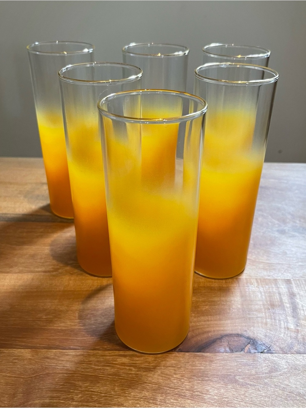 Six Blendo High Ball Glasses Tangerine Orange Tom Collins Ombré 6 Retro Bar Set